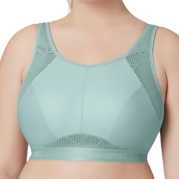GLAMORISE SPORT no sweat mesh wirefree camo sports bra size 40G mint green NWOT - Picture 3 of 12